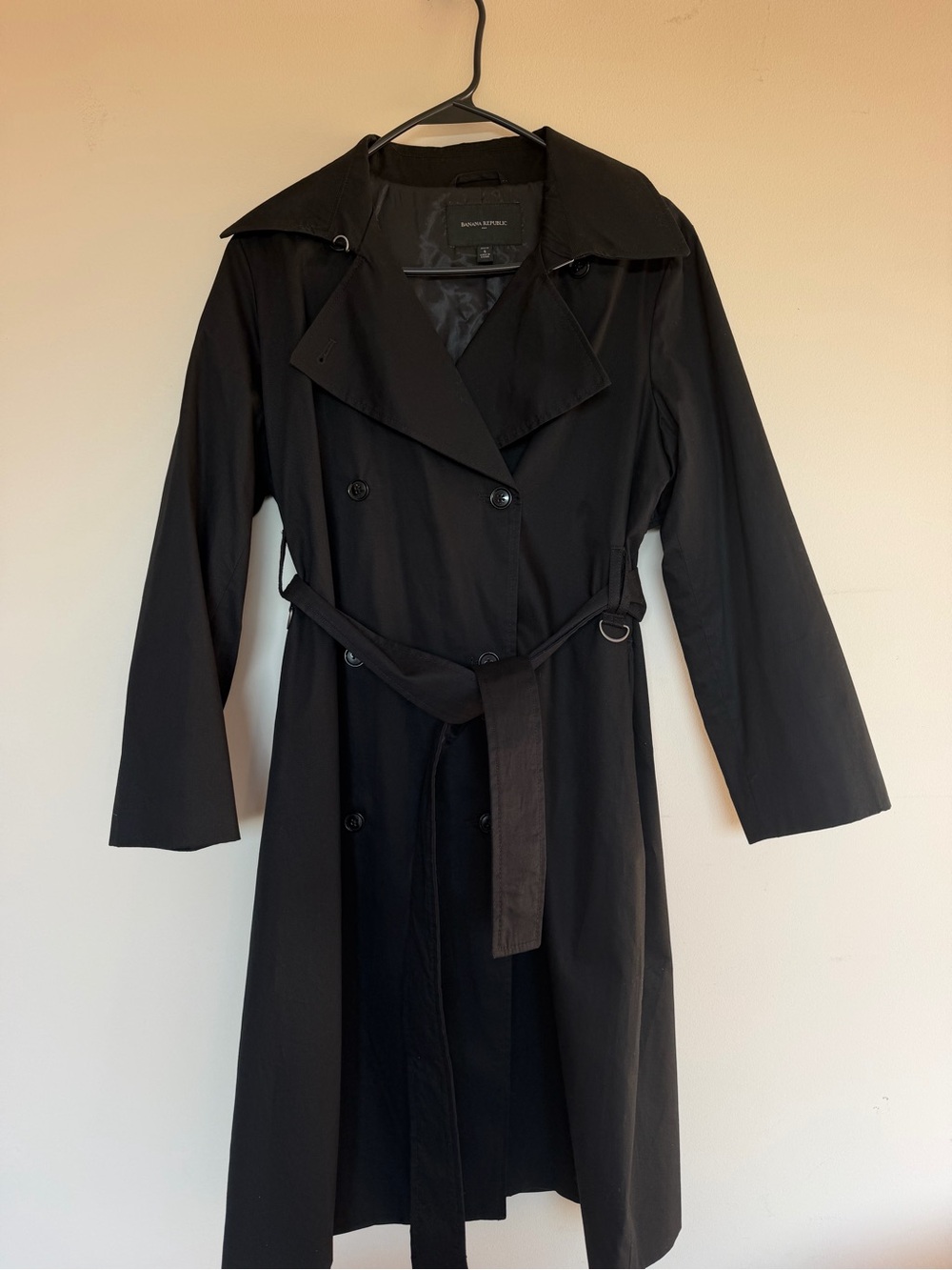 Banana Republic Black Double-Breasted Trench Coat with Belt